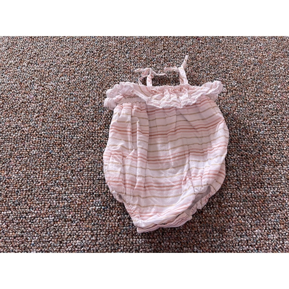 Dylan & Abby Girls Pink Striped Ruffle One-Piece 3-6M